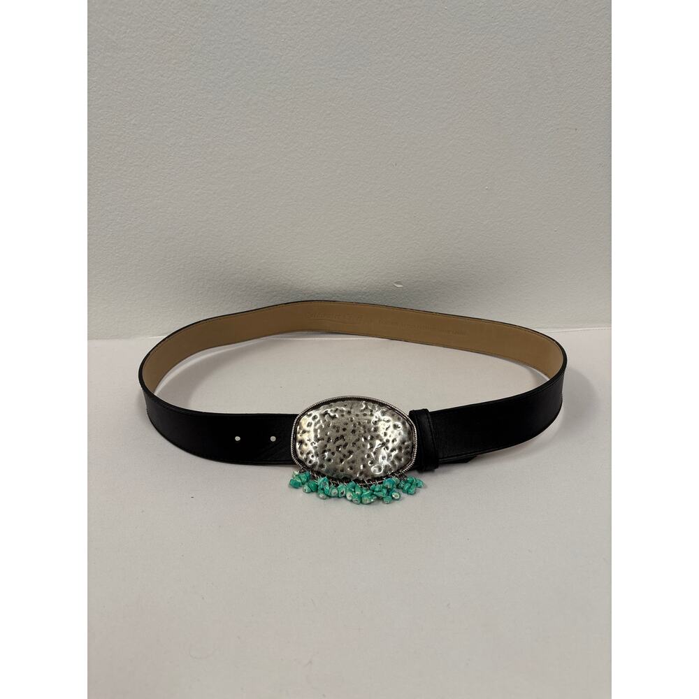 Coldwater Creek leather belt with silver buckle, and turquoise detail